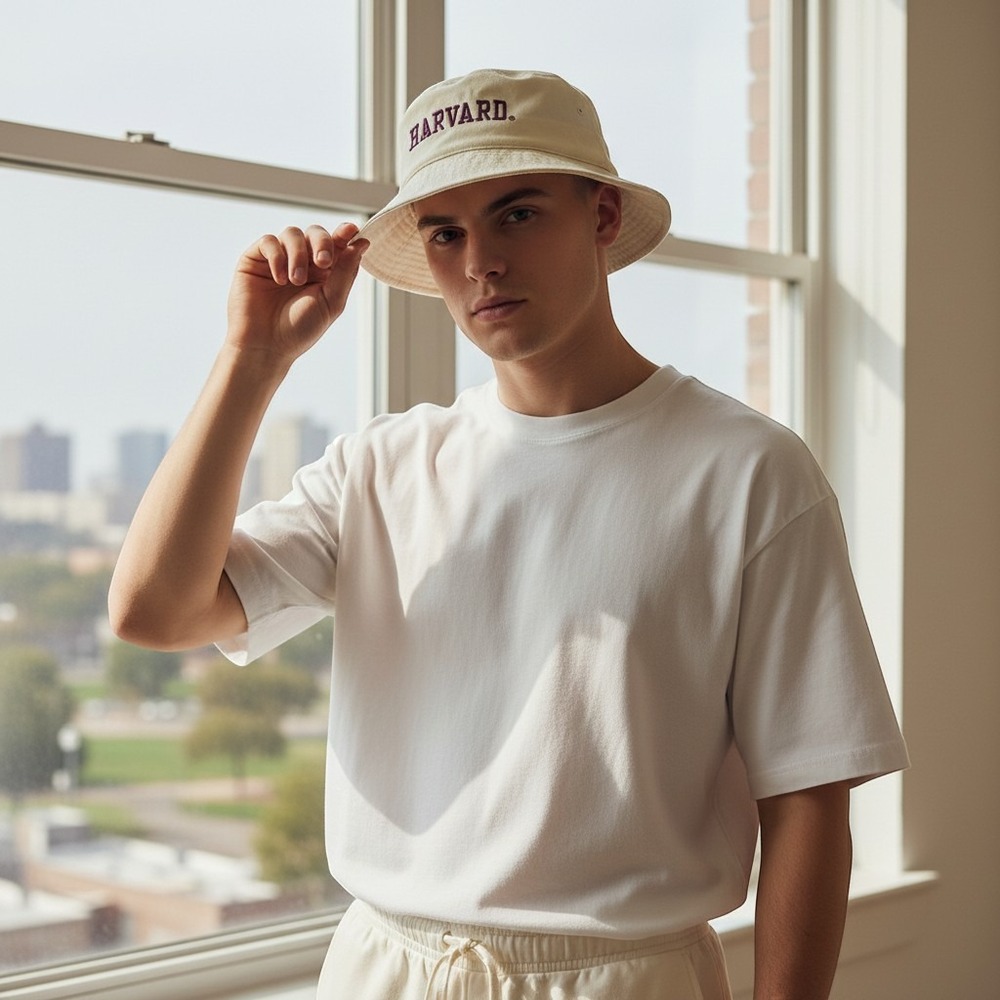 University Square Harvard Bucket Hat‎ Medium Beige Excellent Collegiate USA Made
